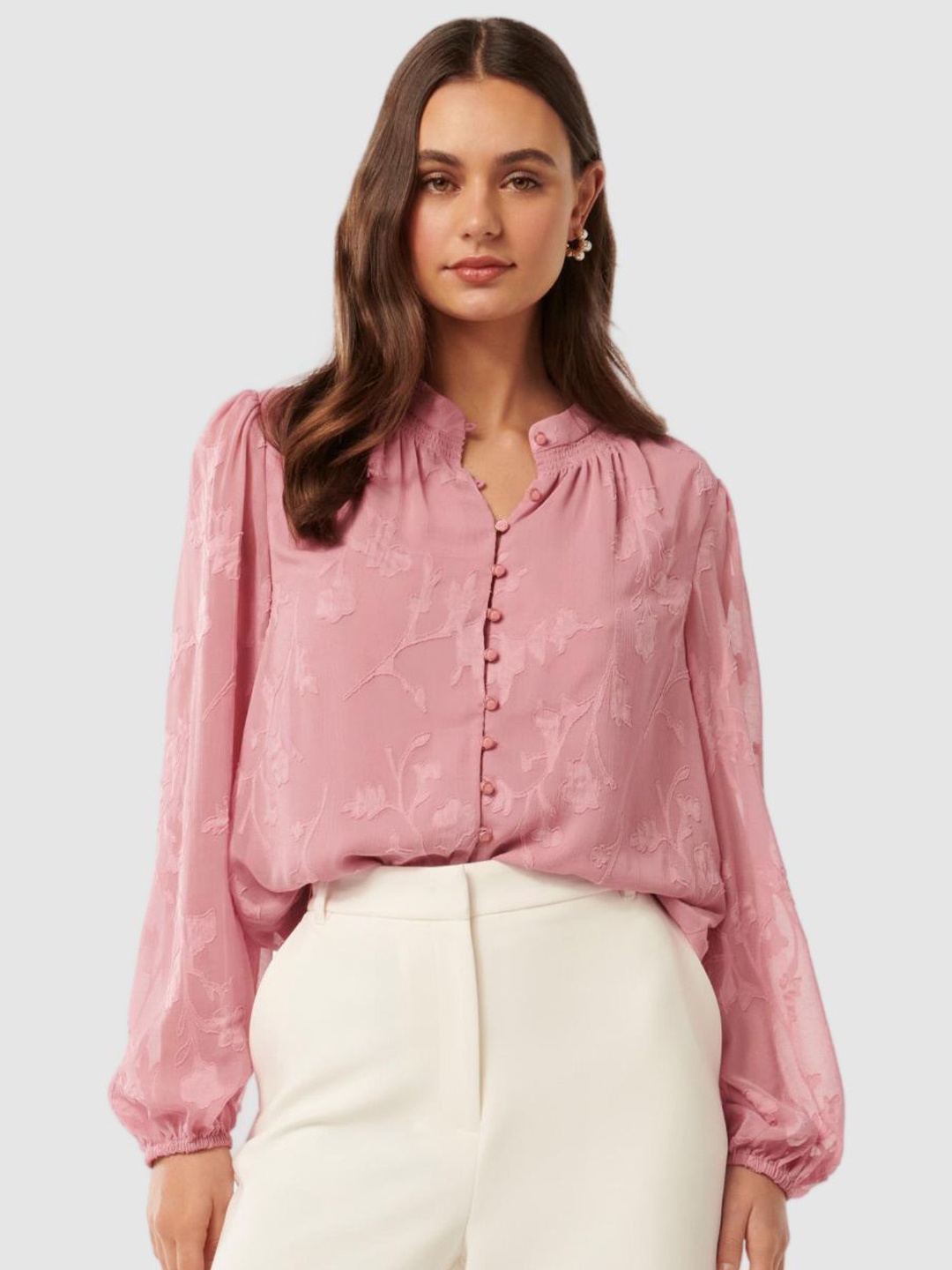 

Forever New Women Mandarin Collar Shirt Style Top, Pink