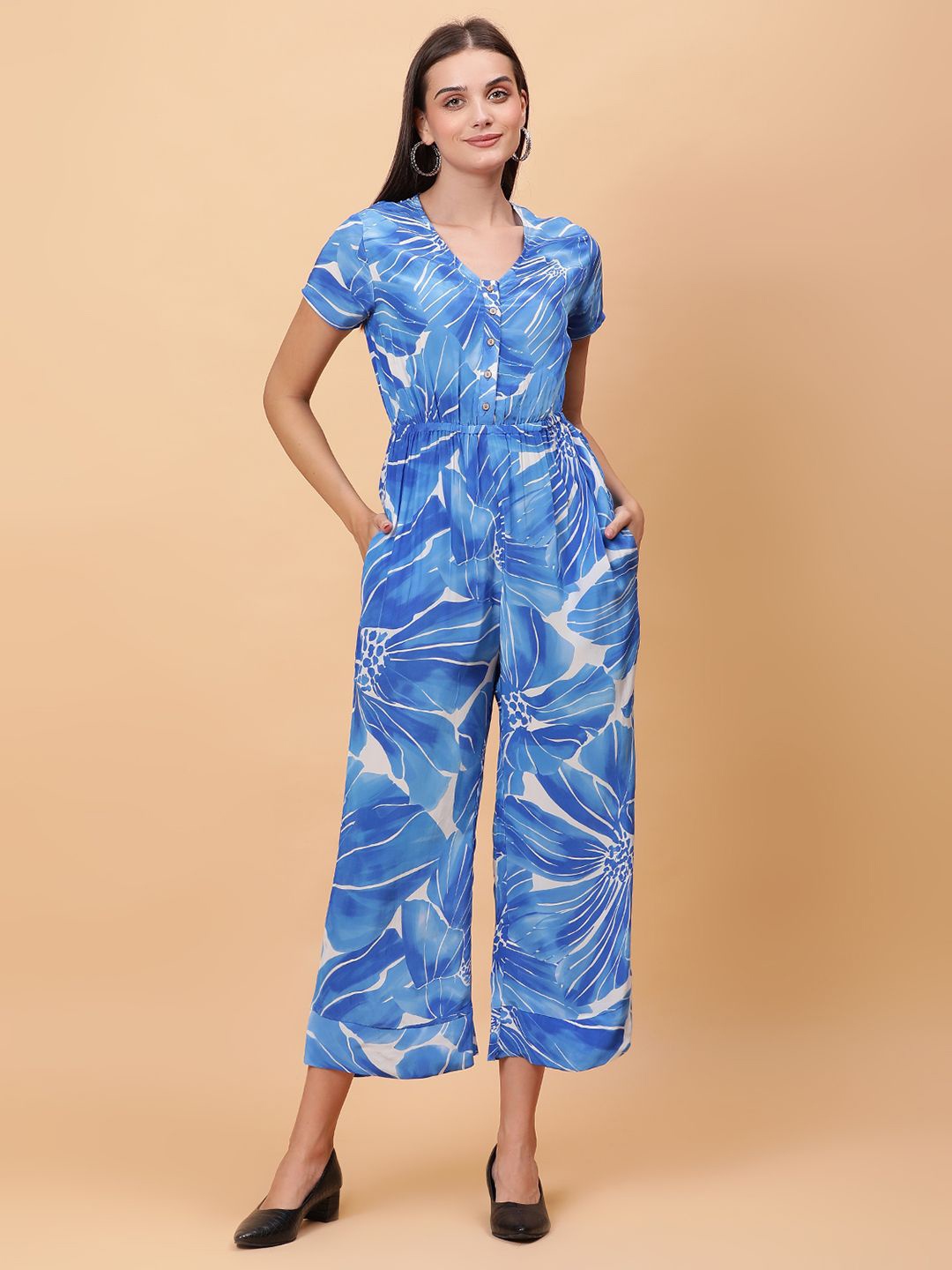 

Unifringe Women Printed Basic Jumpsuit, Blue