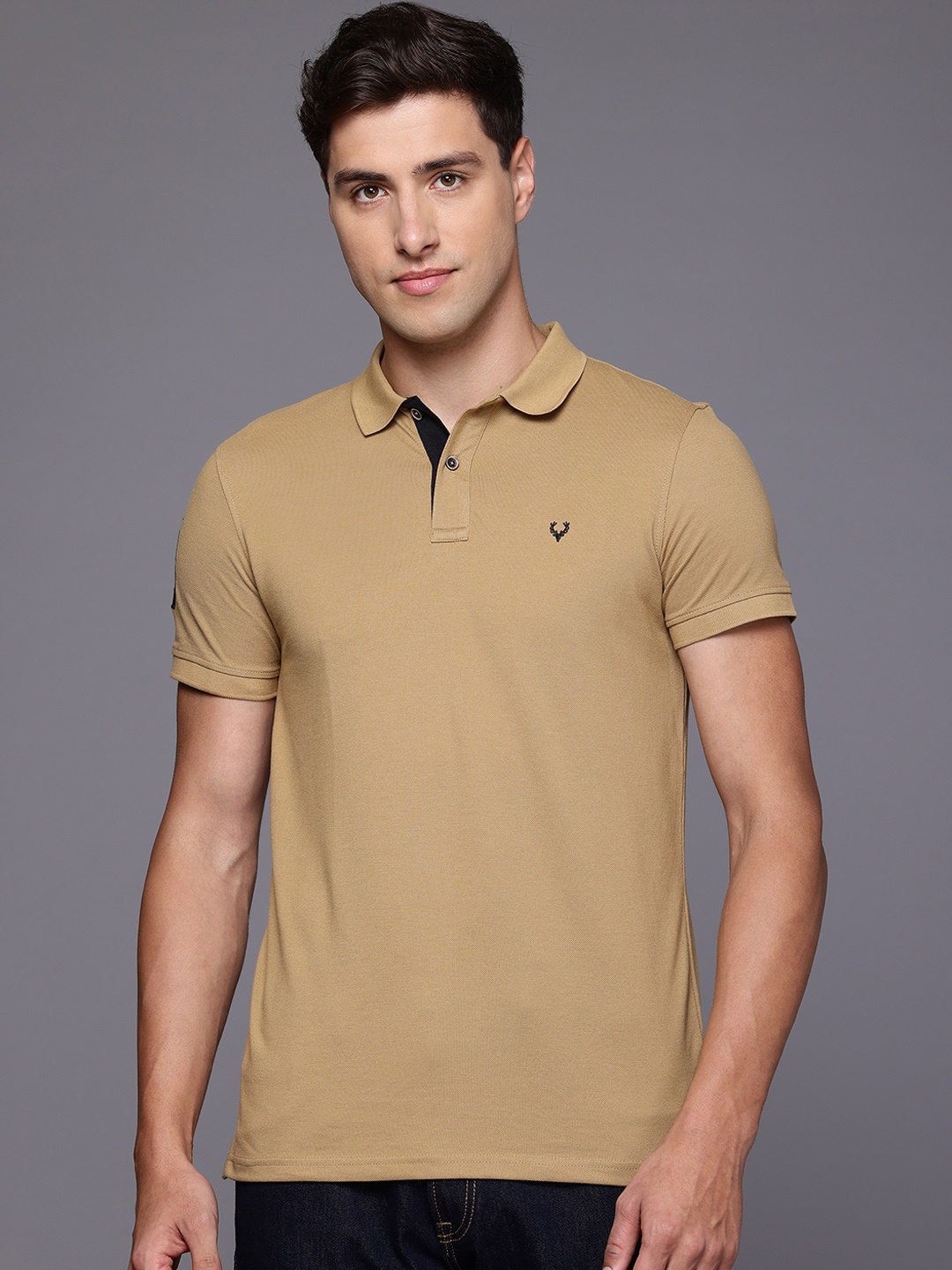 

Allen Solly Regular-Fit Brand Logo T-shirt, Tan