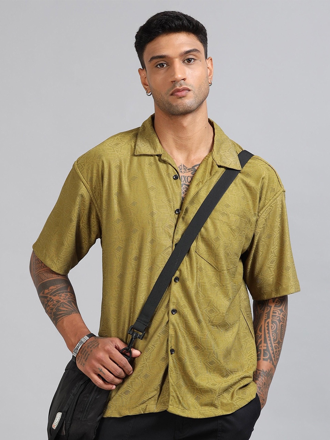 

HOUSE OF MAHNOTS Men Classic Opaque Casual Shirt, Olive