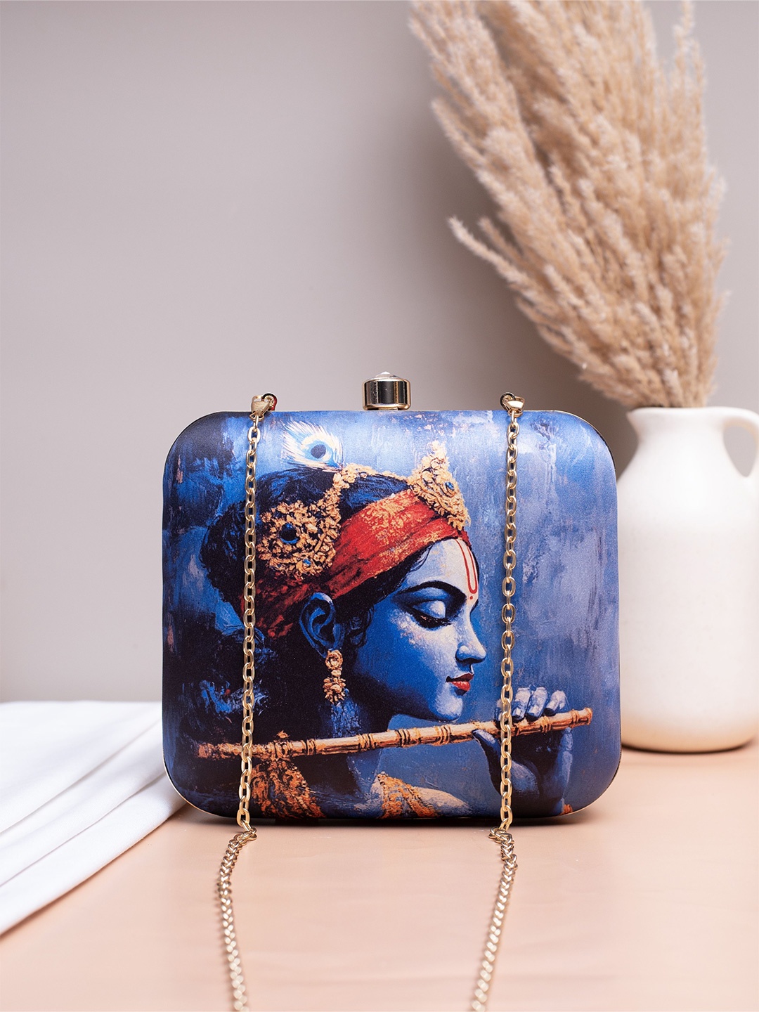 

ARTKLIM Printed Box Clutch, Blue