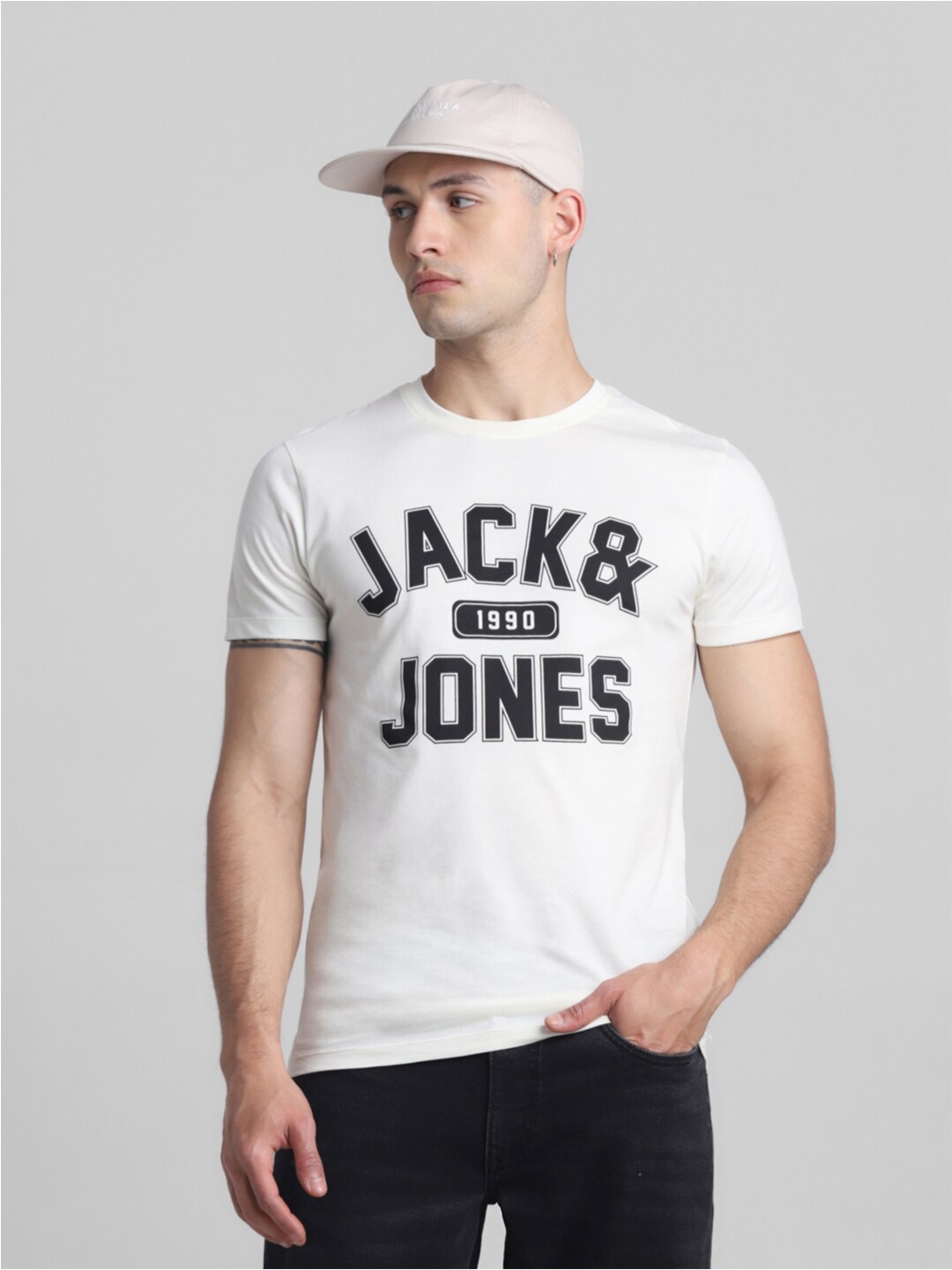 

Jack & Jones Typography Printed Slim Fit Pure Cotton T-shirt, White