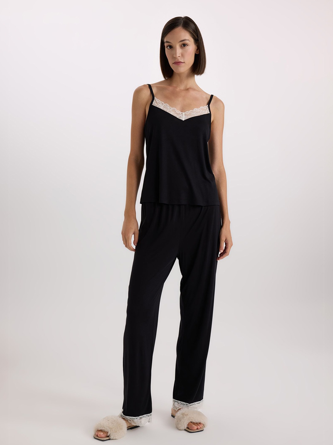 

DeFacto Top & Trousers Night Suits, Black