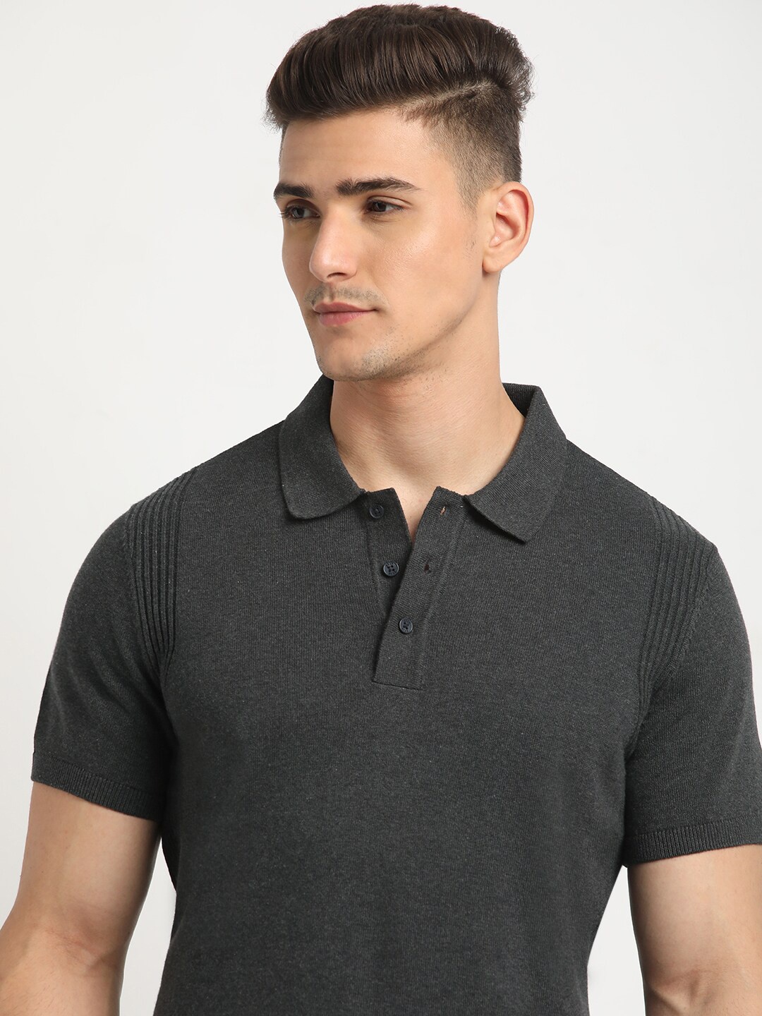 

THE BEAR HOUSE Polo Collar Short Sleeves Cotton T-shirt, Grey
