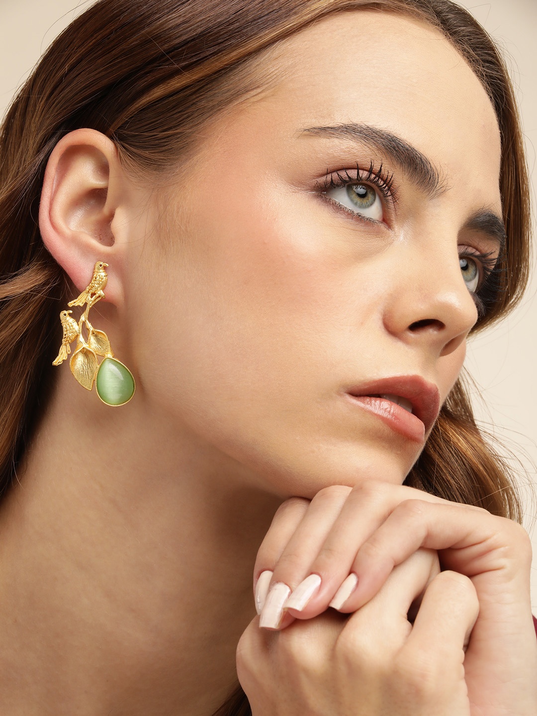 

Anouk Gold-Plated Beaded Contemporary Drop Earrings, Sea green