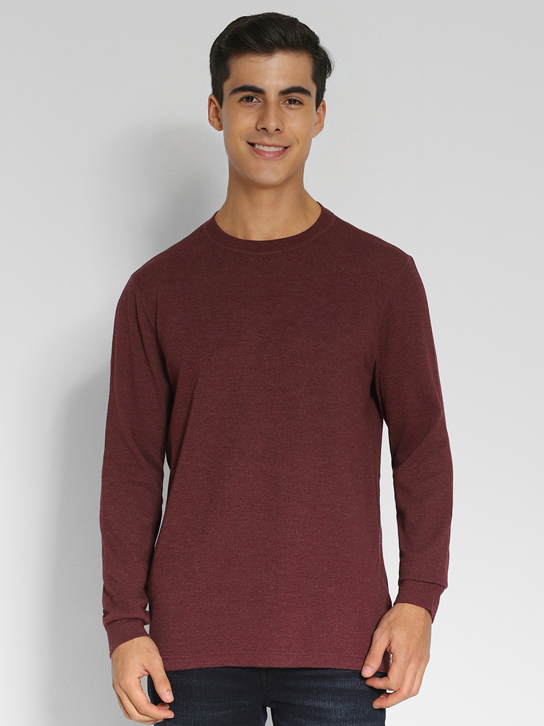 

AMERICAN EAGLE OUTFITTERS Round Neck Long Sleeve Thermal T-Shirt, Burgundy