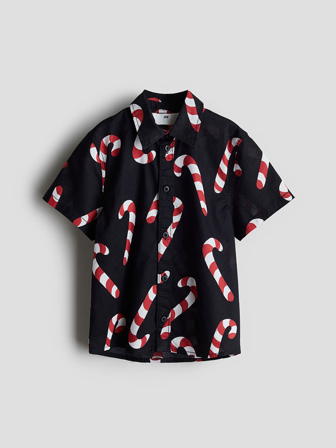 

H&M Boys Printed Cotton Short-Sleeved Shirt, Black