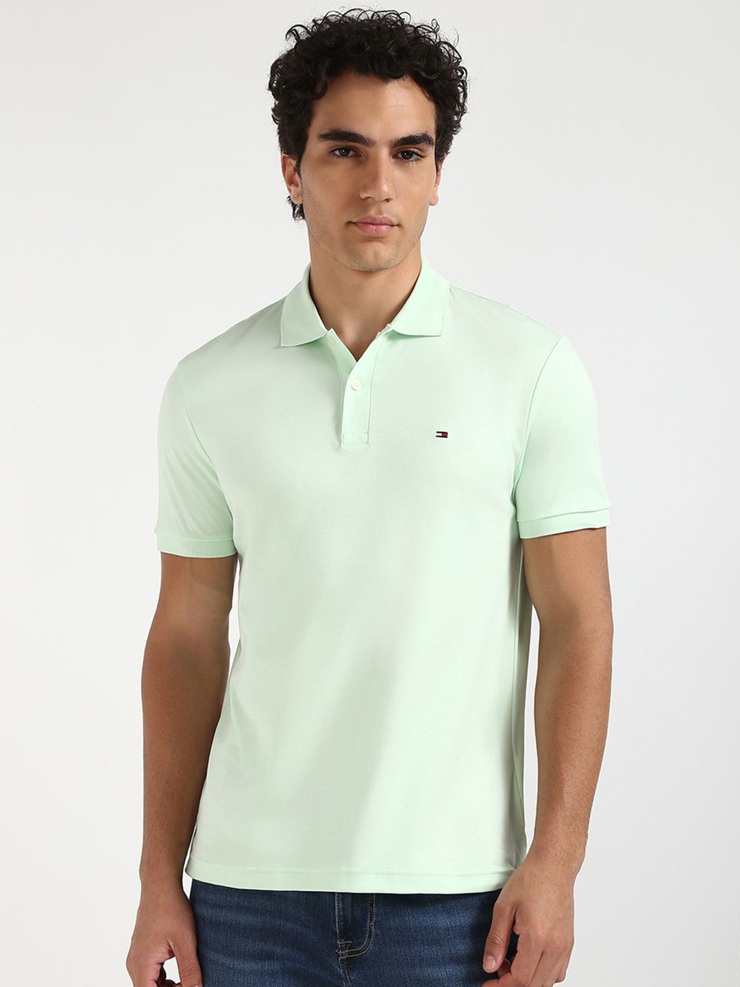 

Tommy Hilfiger Men Solid Polo Collar Cotton T-shirt, Green