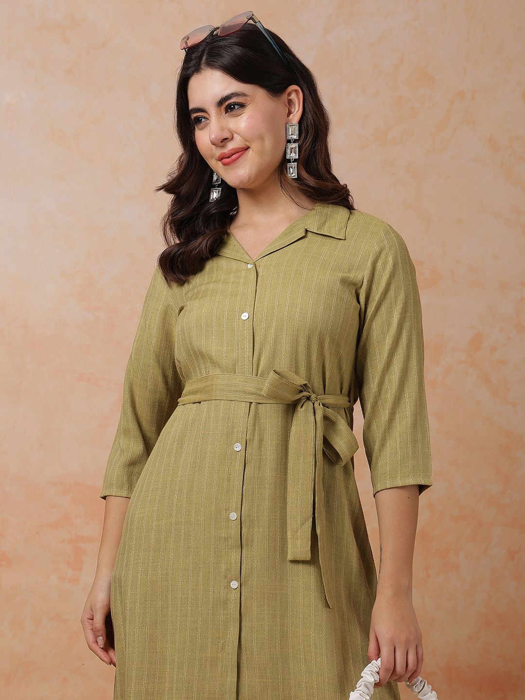 

Anouk Women Striped A-Line Dress, Khaki