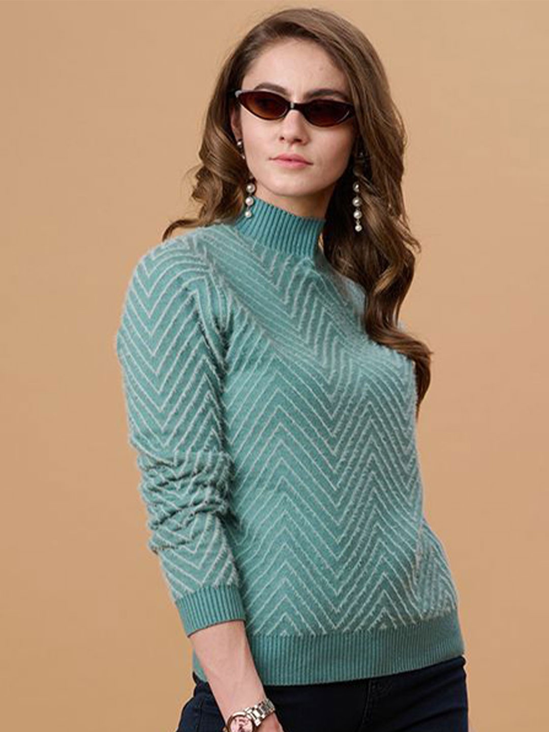 

Gipsy Women Turtle Neck Pullover Sweater, Green