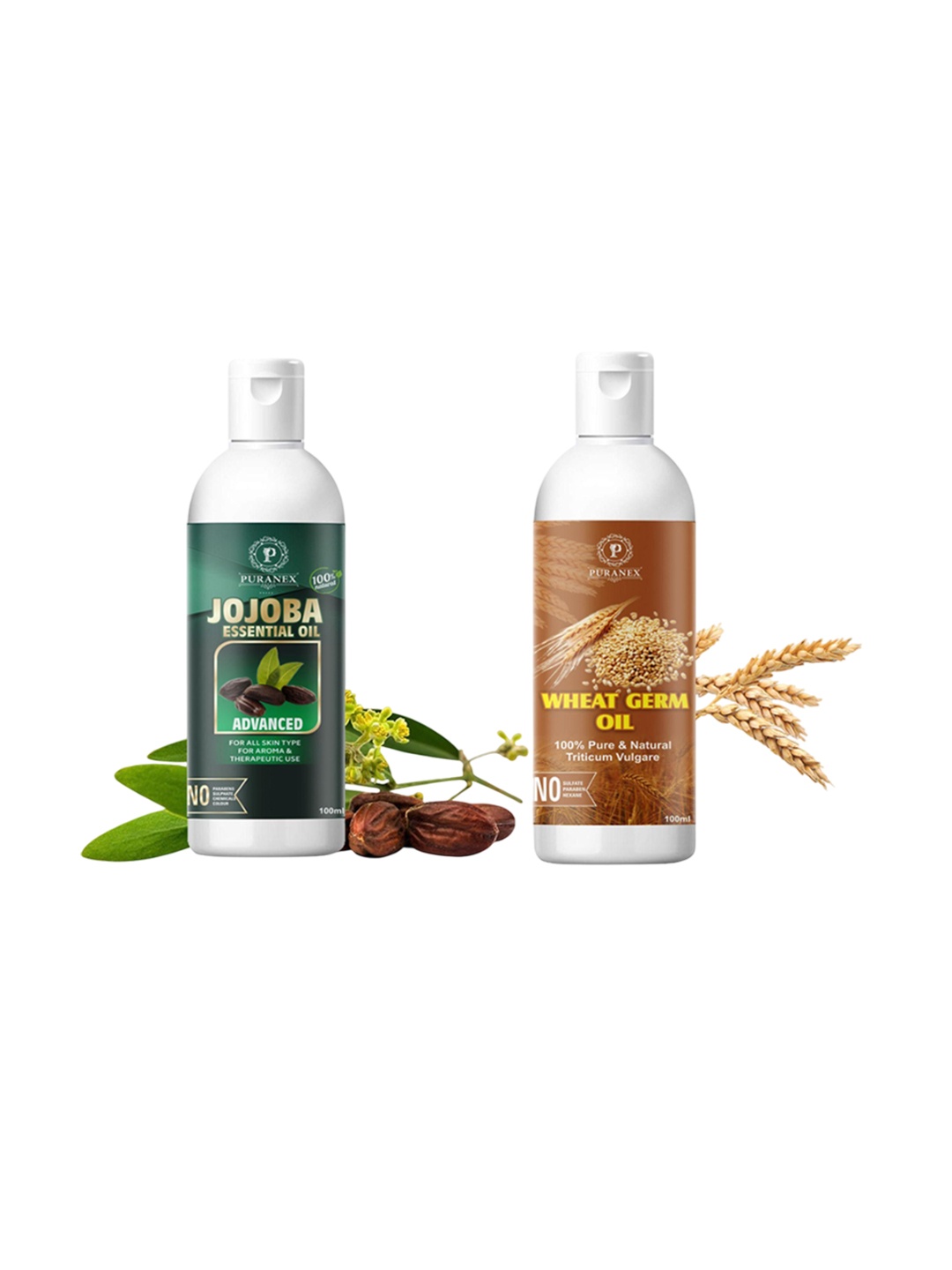 

Puranex Set Of 2 100% Pure & Natural Wheat Germ Oil & Jojoba Oil - 100 ml Each, Transparent