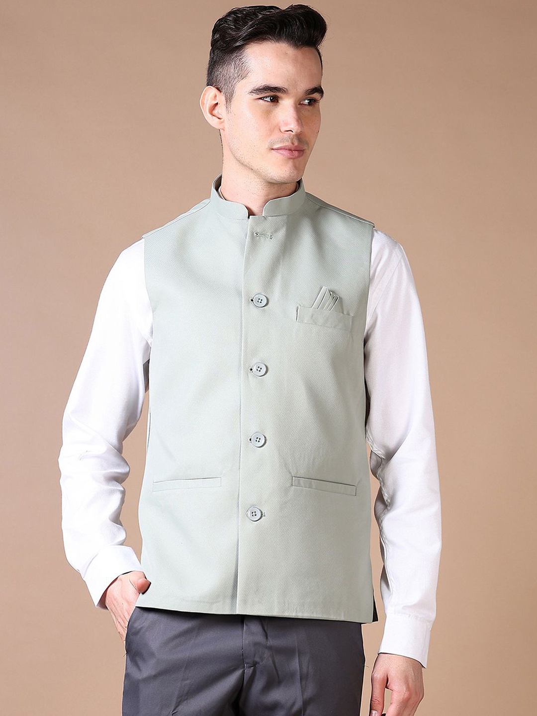 

V-Mart Men Solid Mandarin Collar Nehru Jacket, Sea green