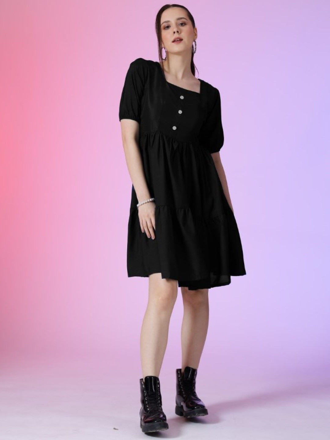 

Raiyani Enterprise Women Square Neck Fit & Flare Dress, Black