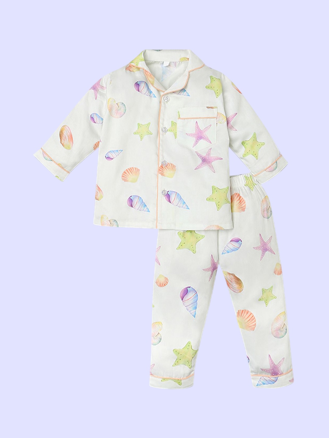 

Fancy Fluff Girls Organic Cotton Printed Night suit, White