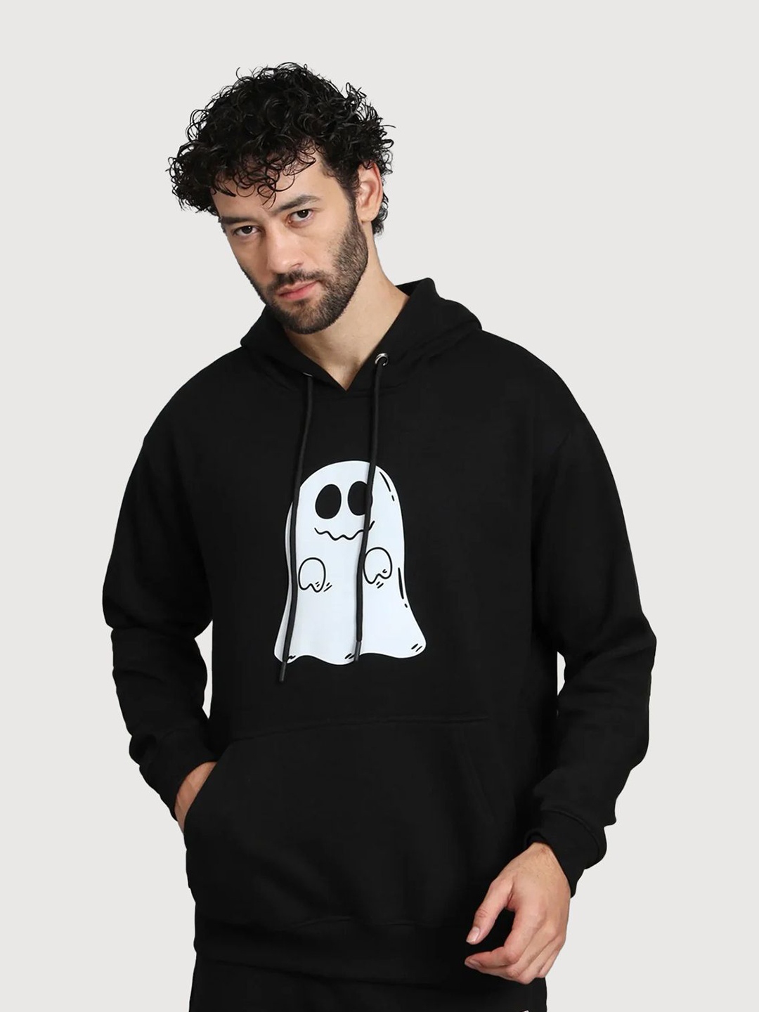 

PEPLOS Men Printed Hooded Sweatshirt, Black