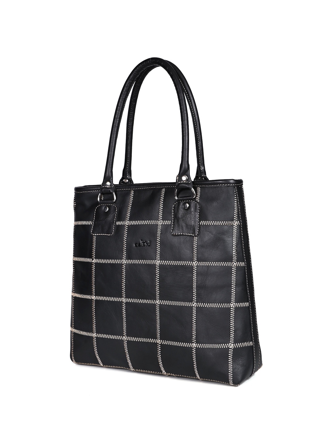 

Celtic Checked Leather Structured Tote Bag with, Black