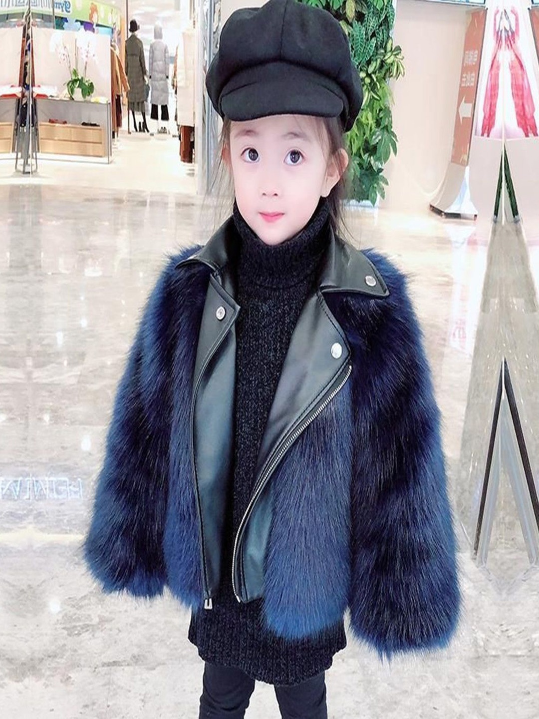 

Xsole Kids Lapel Collar Self Design No Puffer Jacket, Navy blue