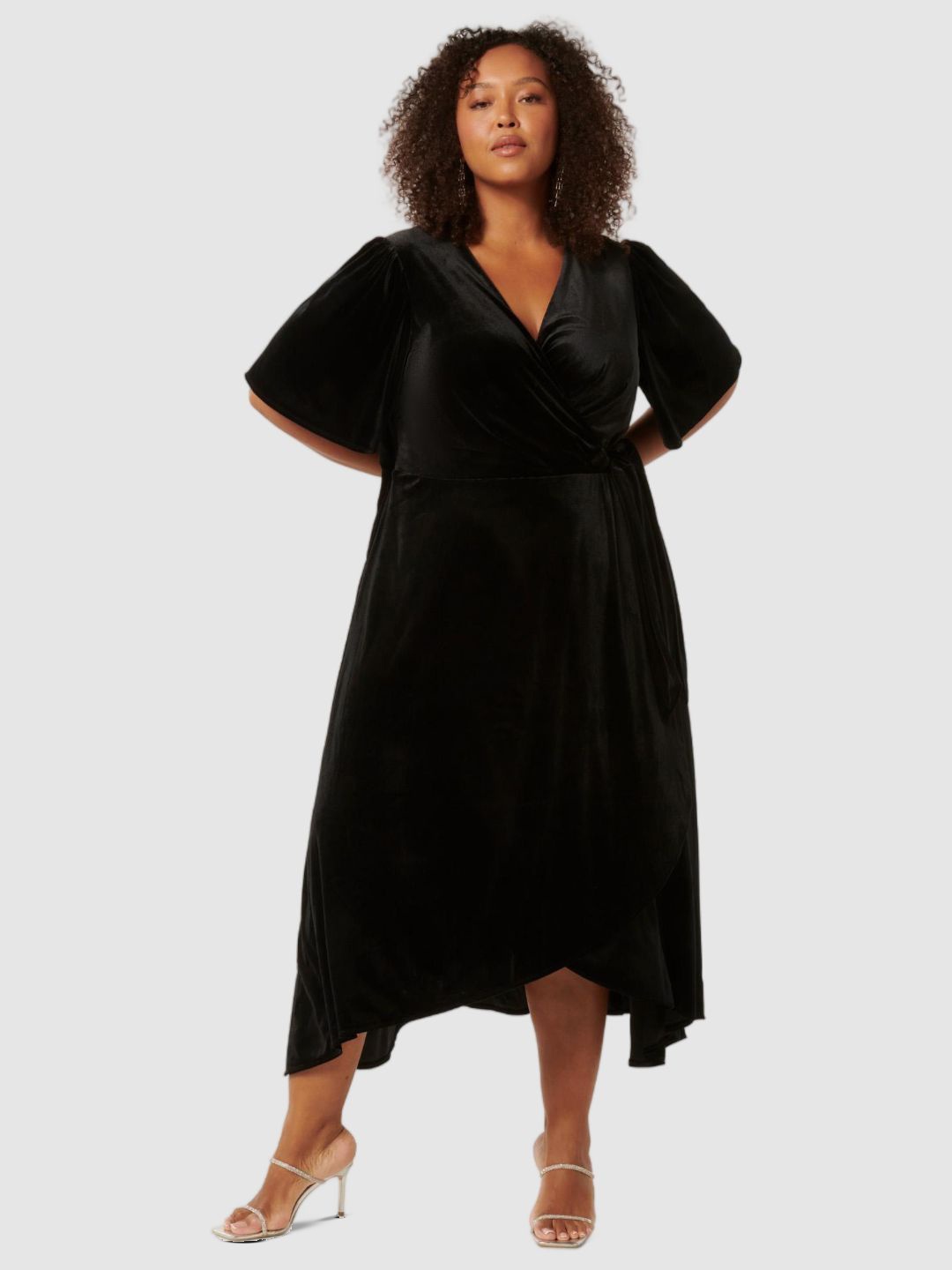 

Forever New Women Flared Sleeve Velvet Midi Dress, Black