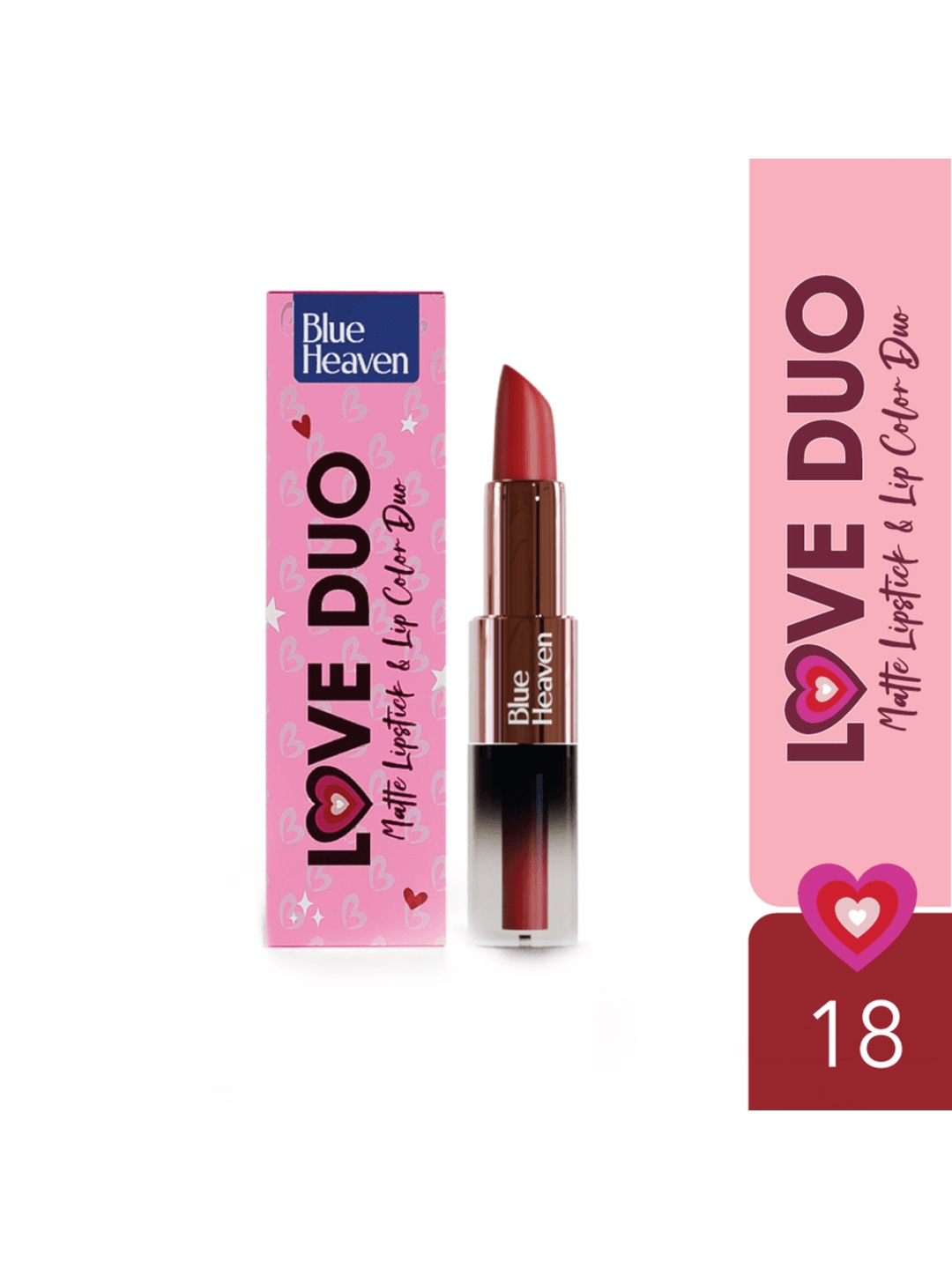 

Blue Heaven Love Duo 2-in-1 Dual-Sided Matte Lipstick & Lip Colour 1.5ml + 4g - Shade 18, Red