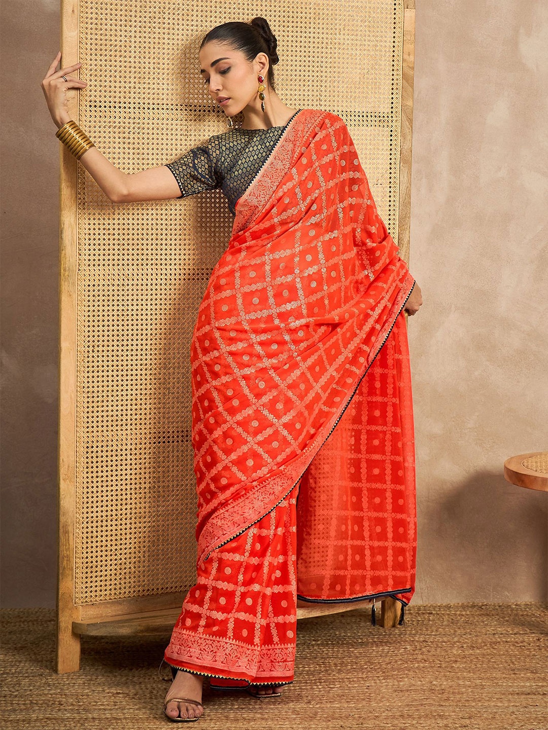

all about you Ethnic Motifs Gotta Patti Saree, Orange
