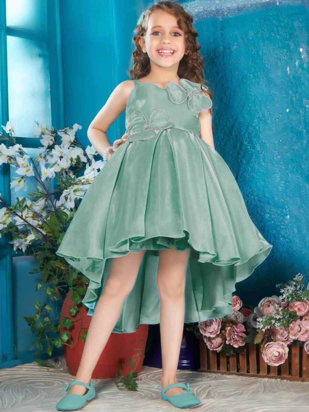 

Lagorii Girls Embellished V-Neck Fit & Flare Dress, Green