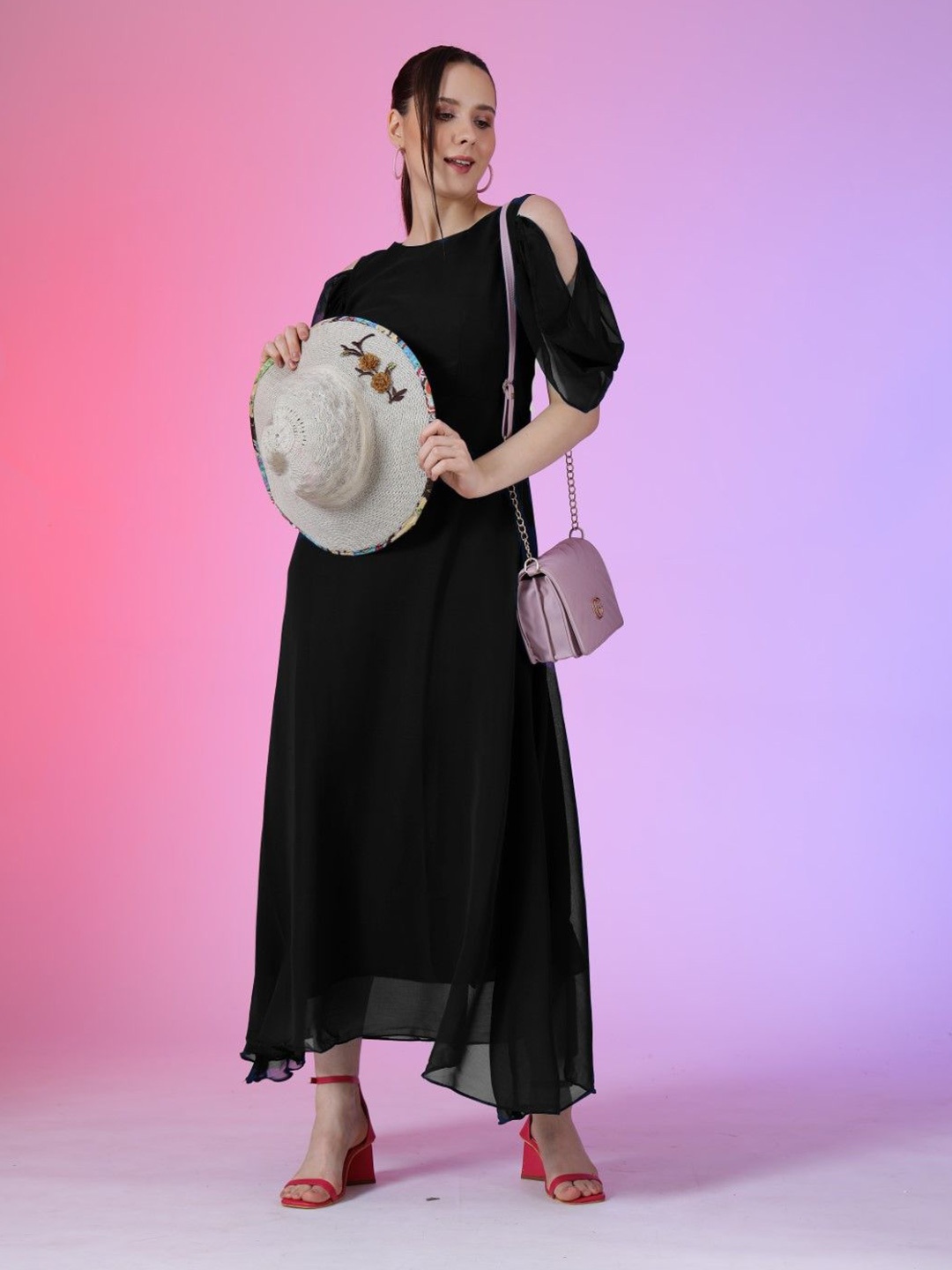 

Raiyani Enterprise Women Slit Sleeve Fit & Flare Maxi Dress, Black