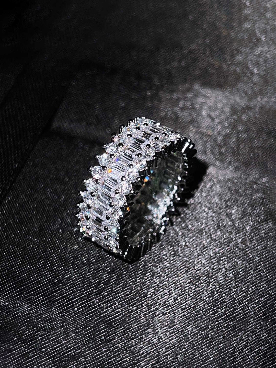 

Jewels Galaxy Silver-Plated Cubic Zirconia Stone Studded Adjustable Finger Ring