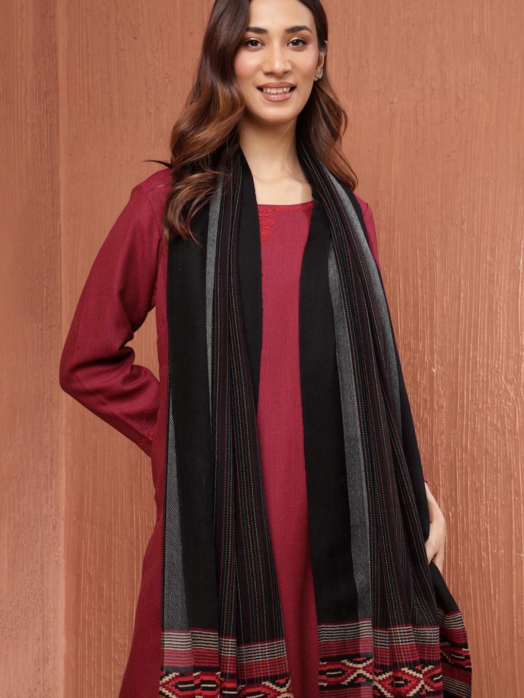 

Fabindia Women Woven Design Stole, Black