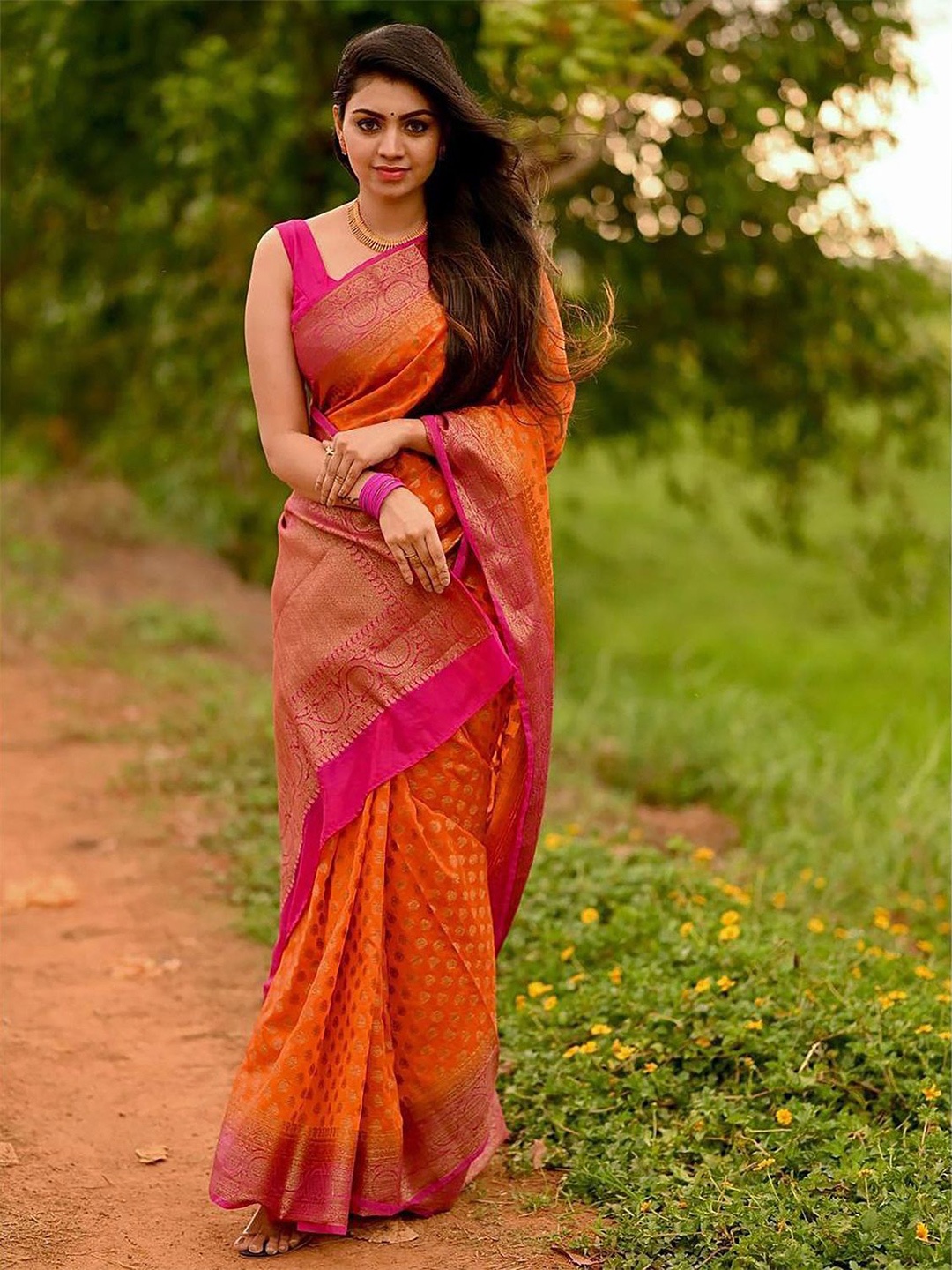 

Anouk Woven Design Zari Kanjeevaram Saree, Orange