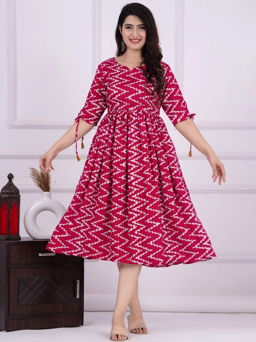 

MILAAV Women Printed Anarkali Pure Cotton Ethnic Dress, Red