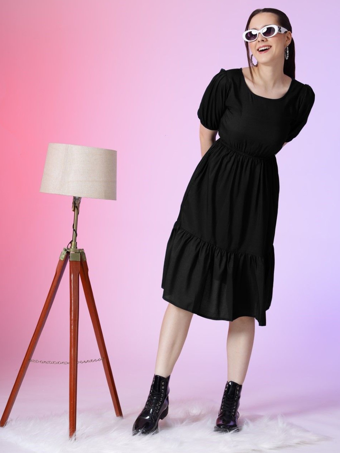 

Raiyani Enterprise Women Fit & Flare Dress, Black