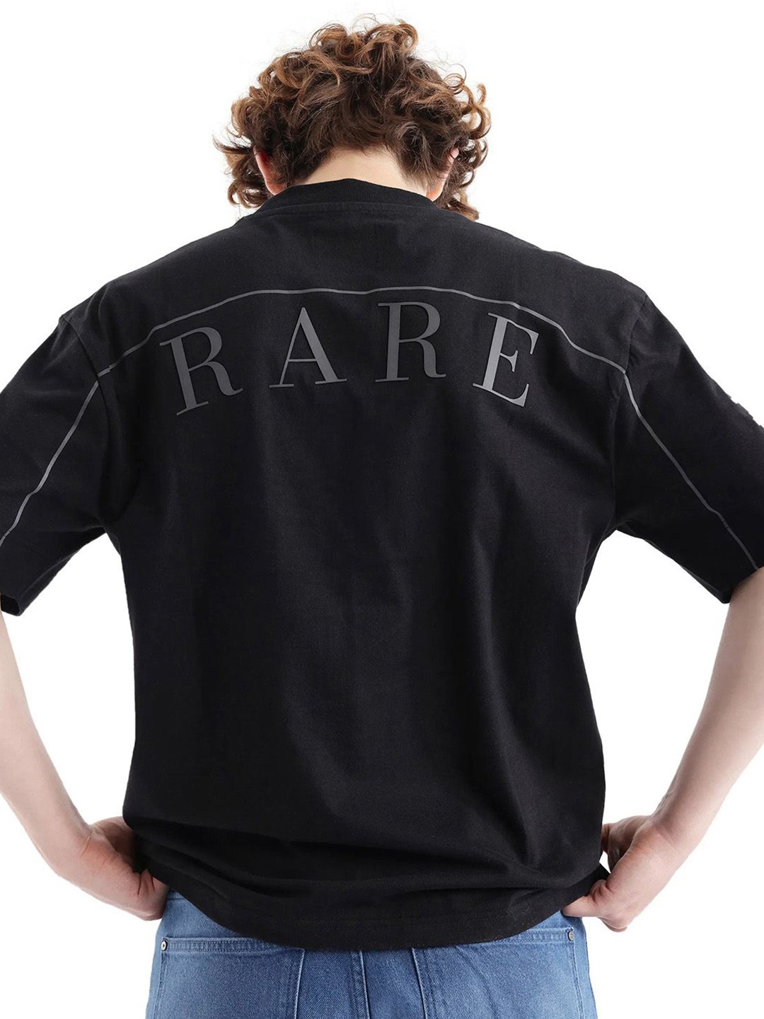 

RARE RABBIT Men Typography Printed Round Neck Cotton Relaxed Fit T-shirt, Black