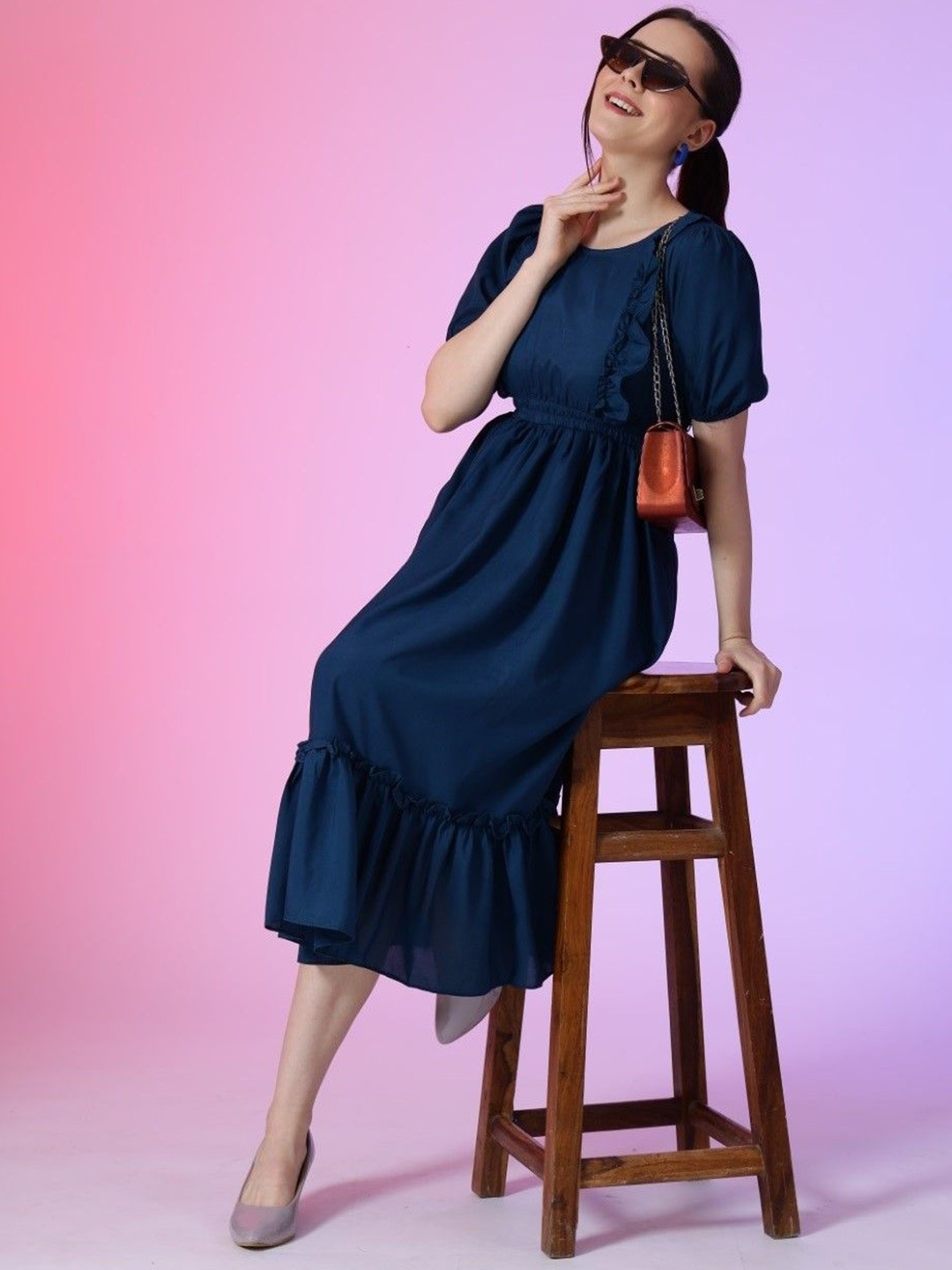 

Raiyani Enterprise Women Women Ruffles Tiered Fit & Flare Dress, Blue