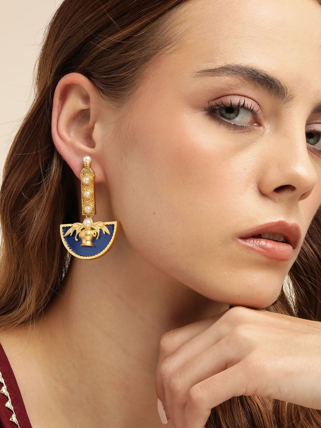 

Anouk Gold-Plated Beaded Geometric Drop Earrings, Navy blue