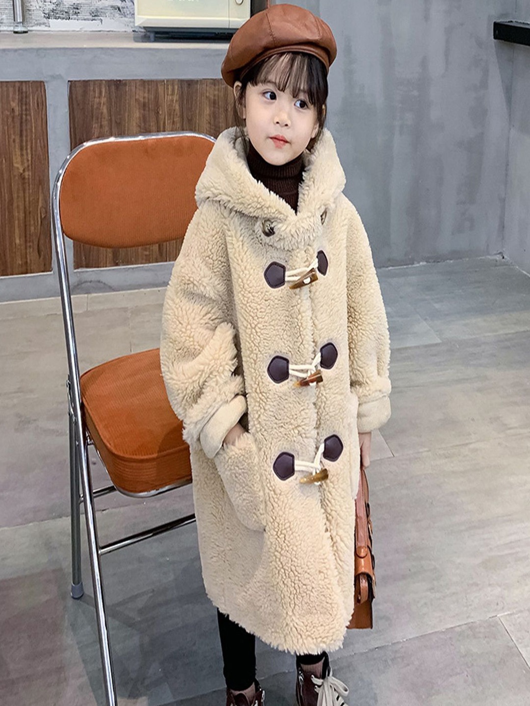 

Xsole Kids Single-Breasted Winter Overcoat, Beige