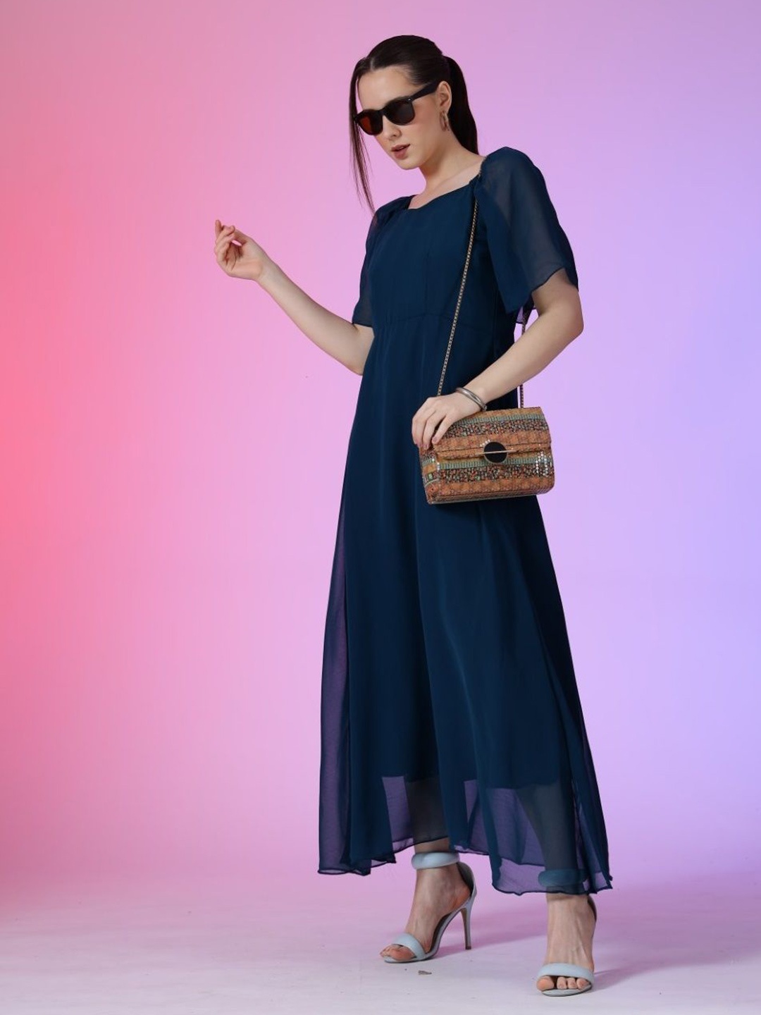 

Raiyani Enterprise Women Square Neck Fit & Flare Maxi Dress, Blue
