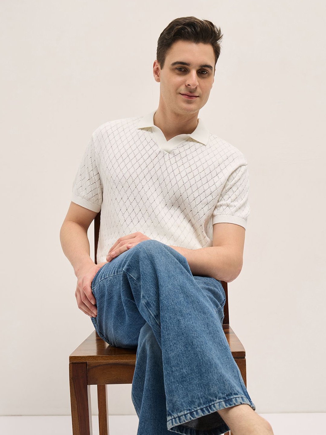 

THE BEAR HOUSE Men Polo Collar T-shirt, White