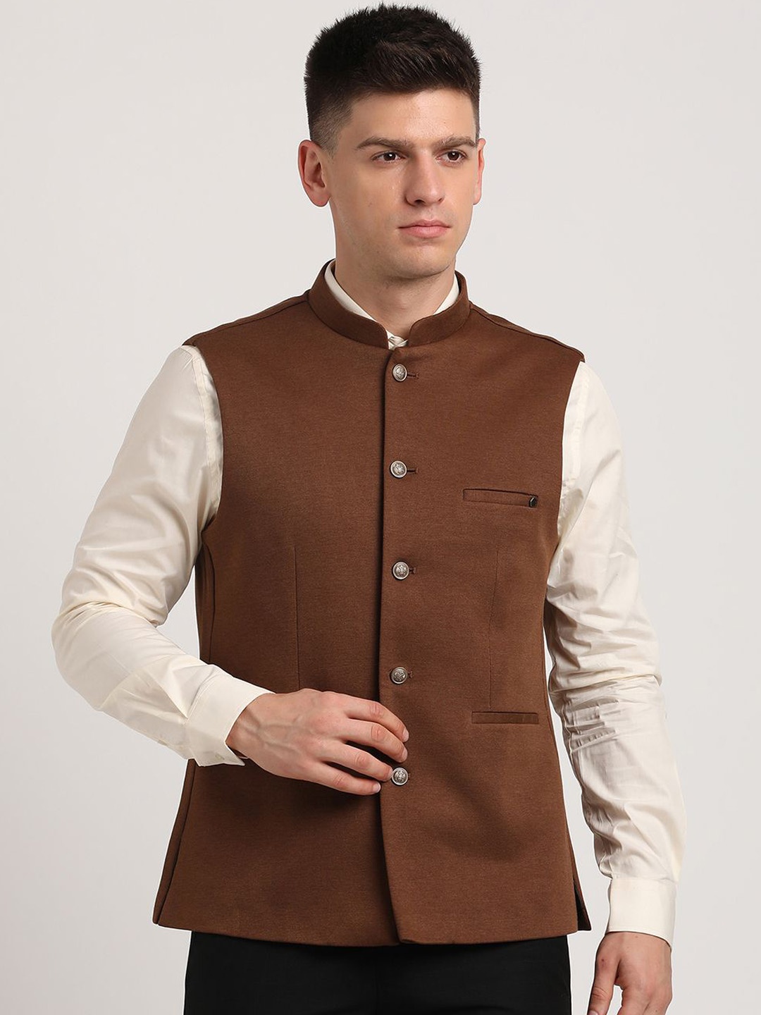 

Turtle Men Solid Nehru Jackets, Brown