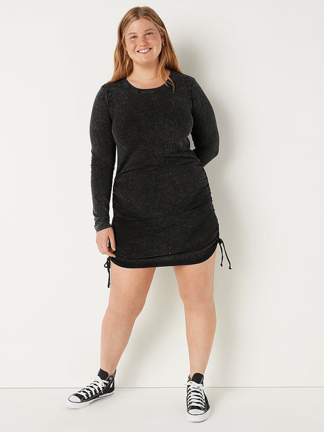 

Victoria's Secret Round Neck Ruched Bodycon Dress, Black