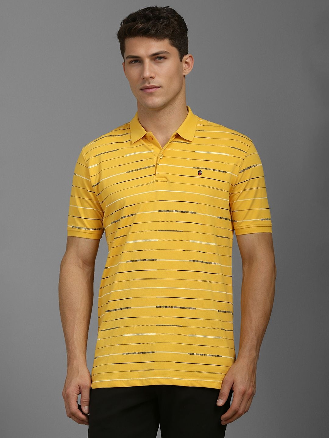 

Louis Philippe Sport Men Striped Polo Collar Slim Fit T-shirt, Yellow