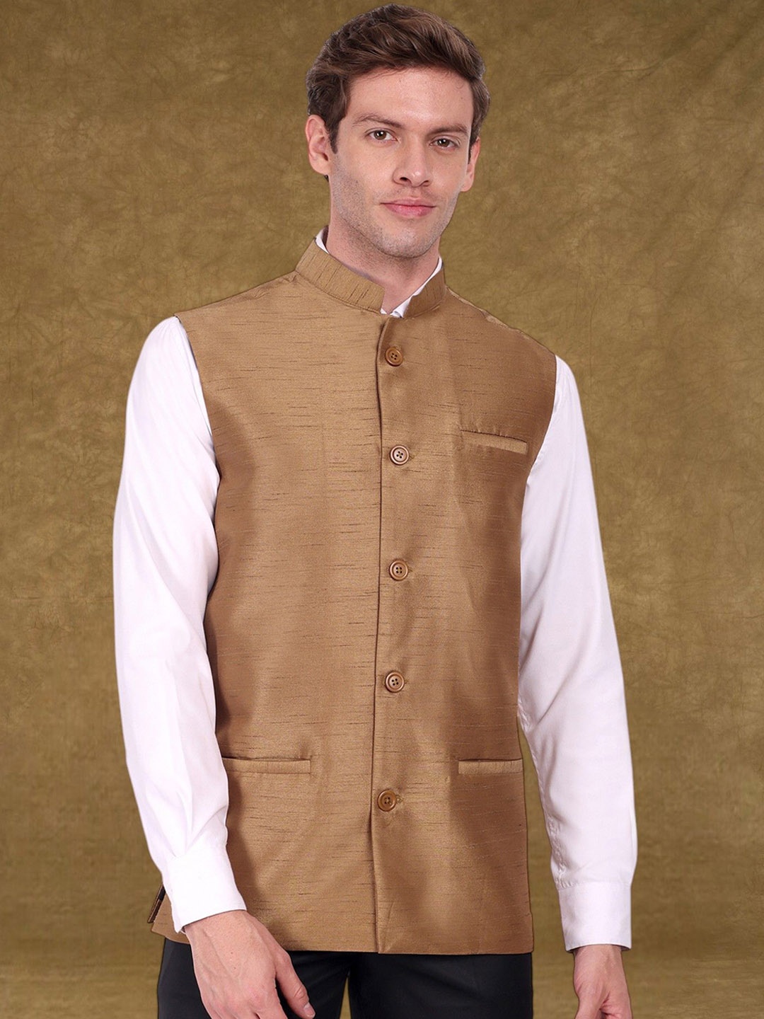 

SKAVIJ Men Mandarin Collar Ethnic Nehru Jacket, Brown