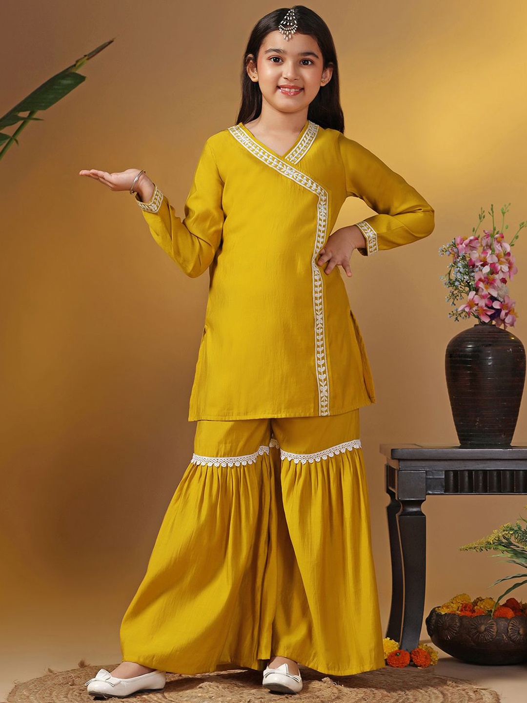 

BAESD Girls Regular Sequinned Kurta with Sharara, Mustard
