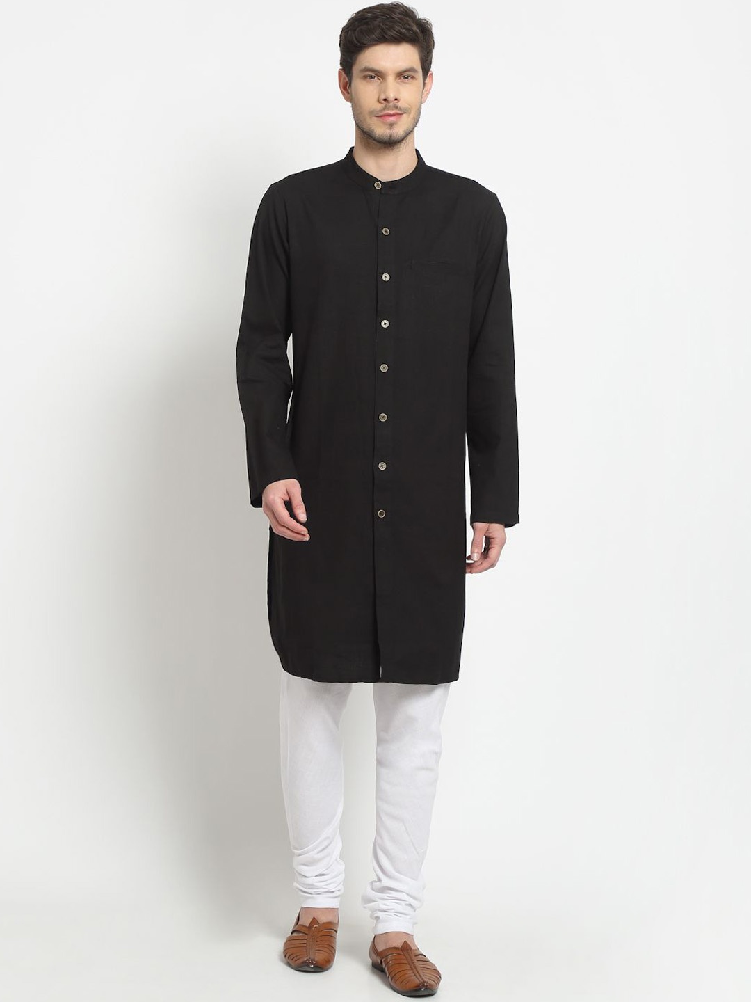 

Ekmatra Men Thread Work Khadi Handloom Kurta, Black