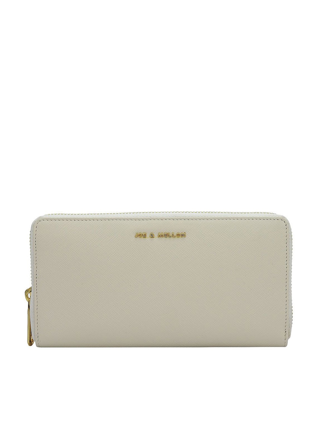 

Joe & Mellon Women Brand Logo Textured Leather Zip Around Wallet, White
