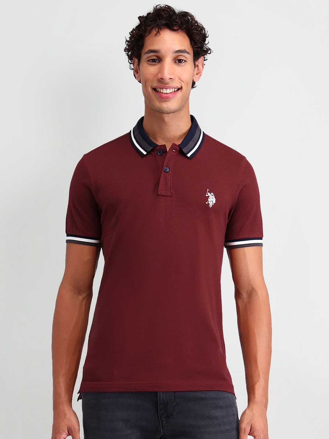 

U.S. Polo Assn. Denim Co. Men Solid Polo Collar Cotton Slim Fit T-shirt, Purple