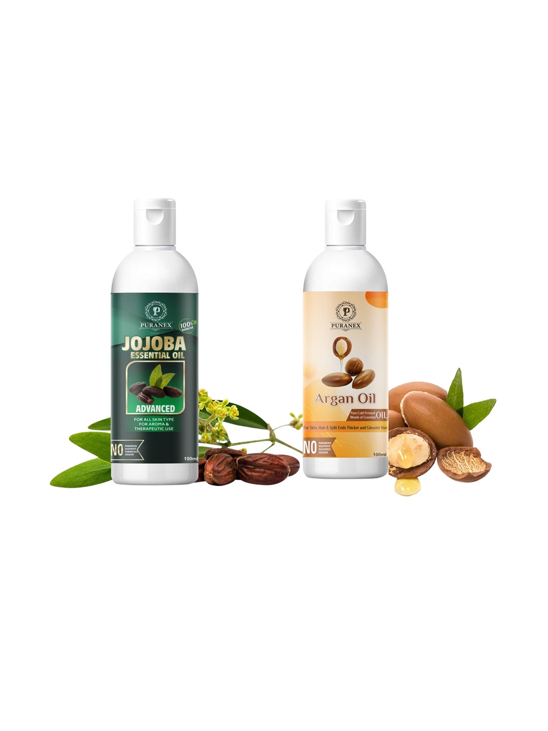 

Puranex Set Of 2 Pure & Natural Jojoba Oil & Argan Oli - 100 ml Each, Transparent