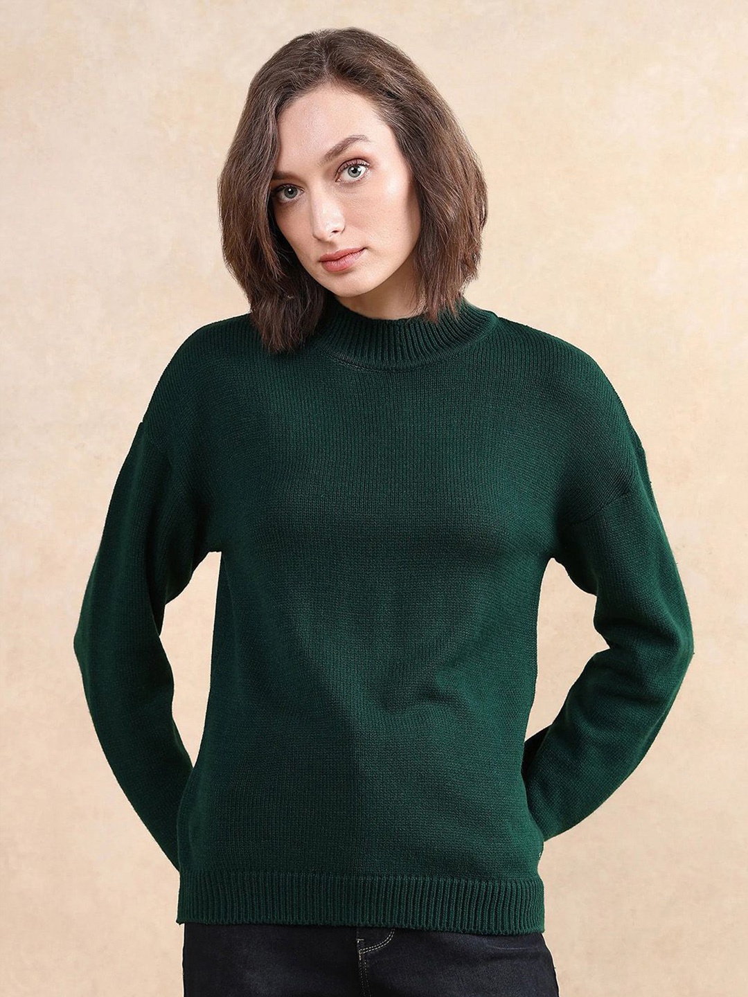 

RAREISM Women Turtle Neck Pullover Sweater, Green