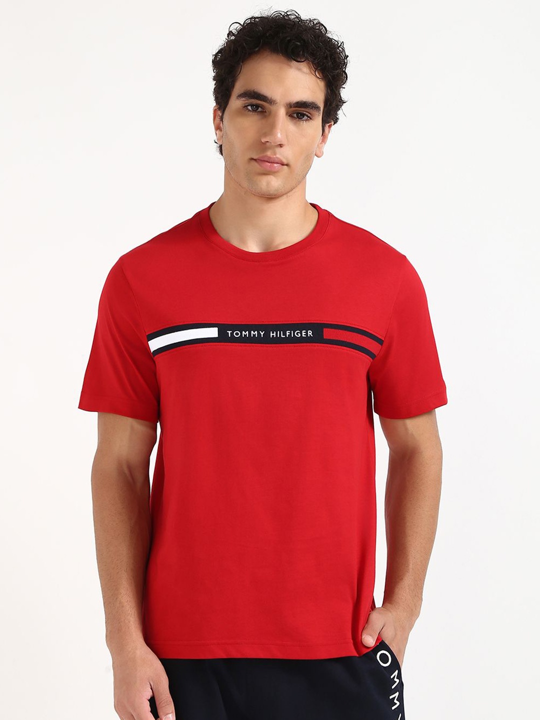 

Tommy Hilfiger Men Brand Logo Printed Round Neck Cotton T-shirt, Red