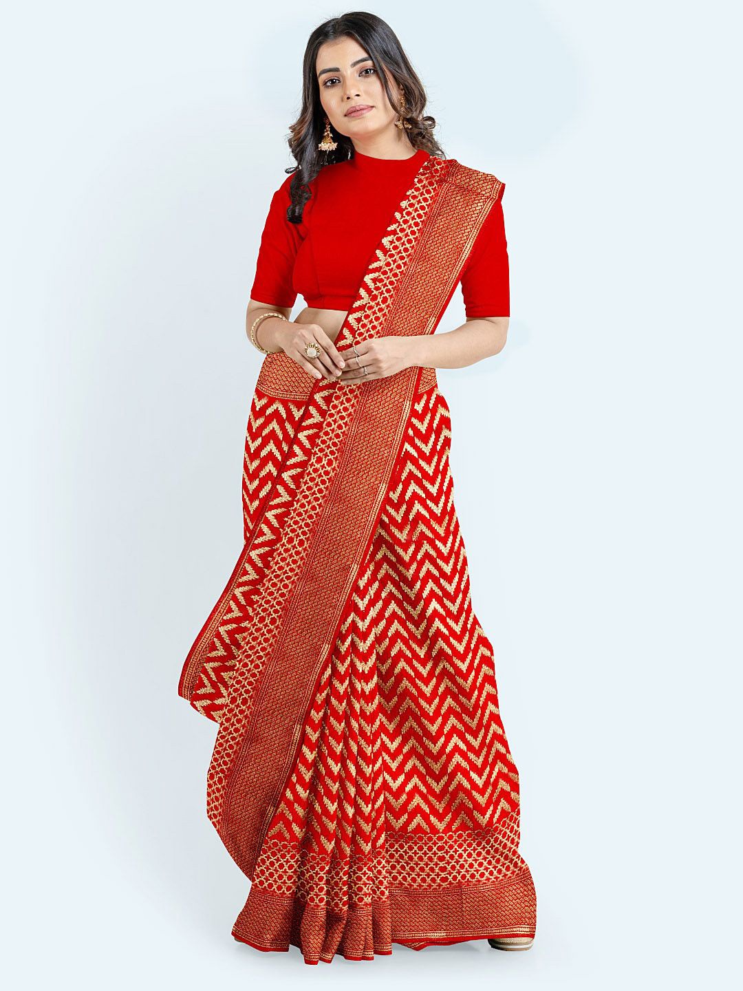 

Meena Bazaar Woven Design Zari Saree, Red