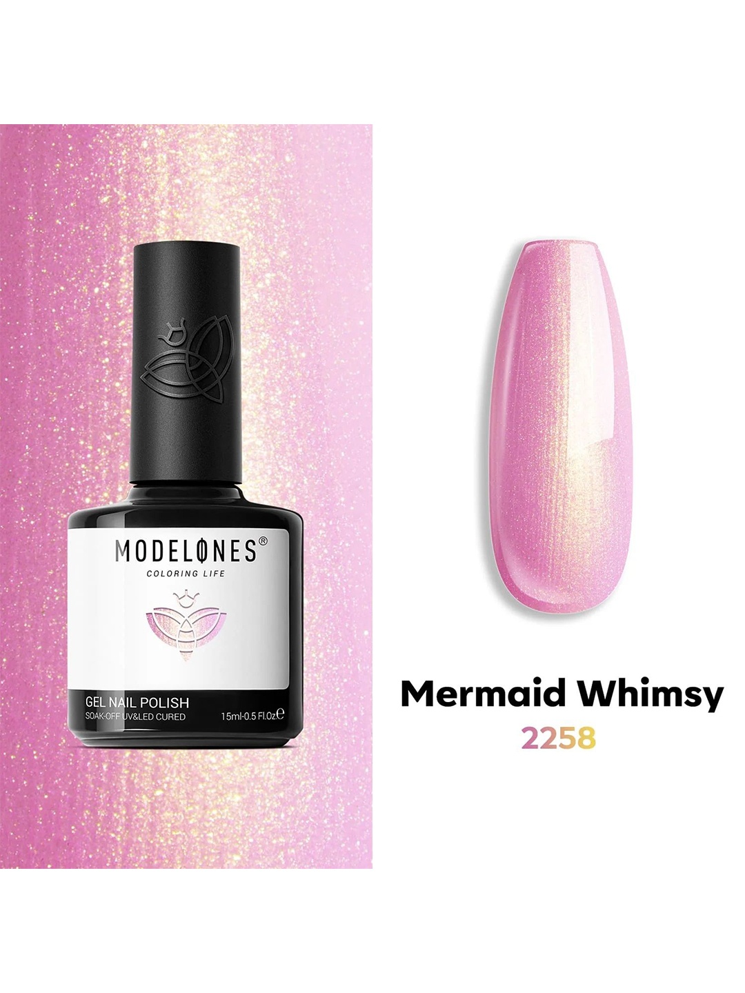 

Modelones Soak Off UV & LED Long Lasting Gel Nail Polish - 15 ml- Mermaid Whimsy 2258, Pink